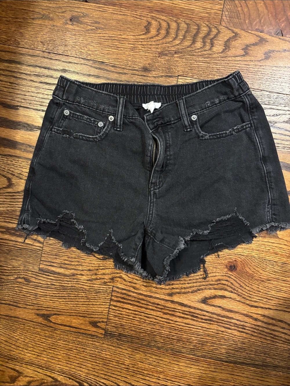 aerie Black Distressed Frayed Hem Jean Shorts